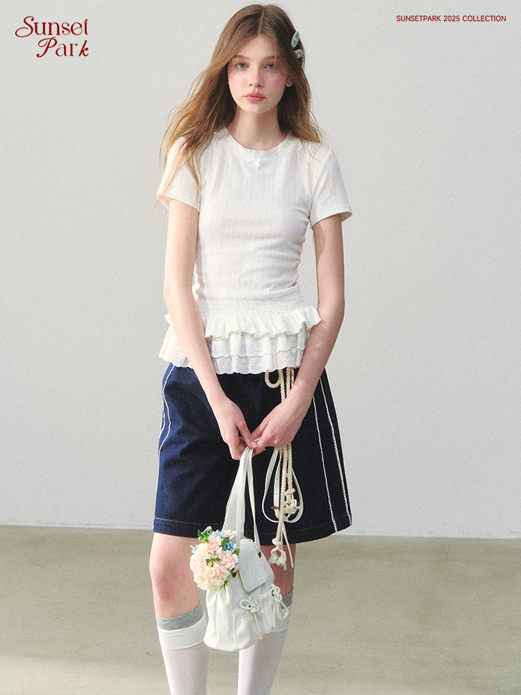 Ruffle-Hem Pointelle Tee