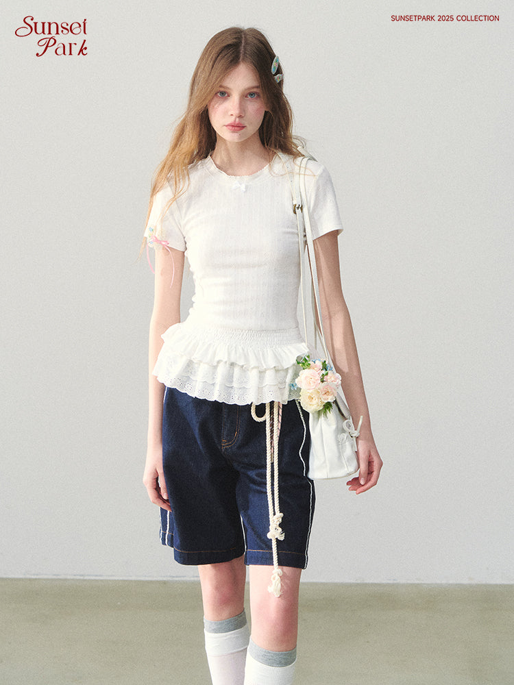 Ruffle-Hem Pointelle Tee