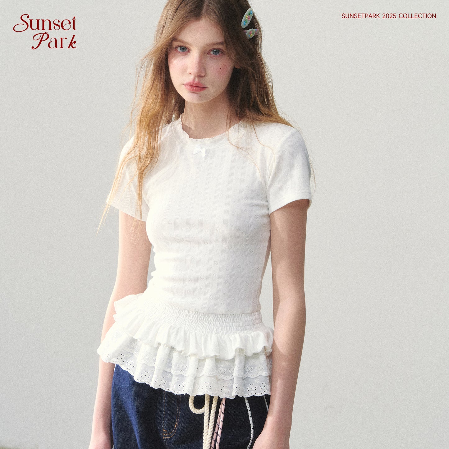 Ruffle-Hem Pointelle Tee