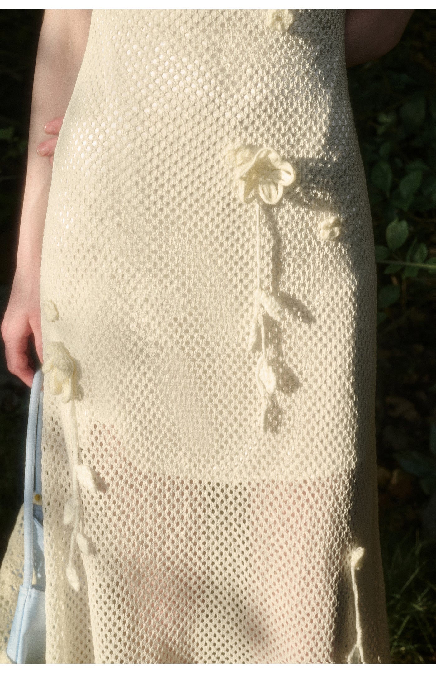 Mesh Knit Strap Dress With Floral Accents