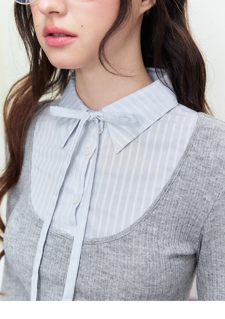 Striped Collared Layered-Look Top