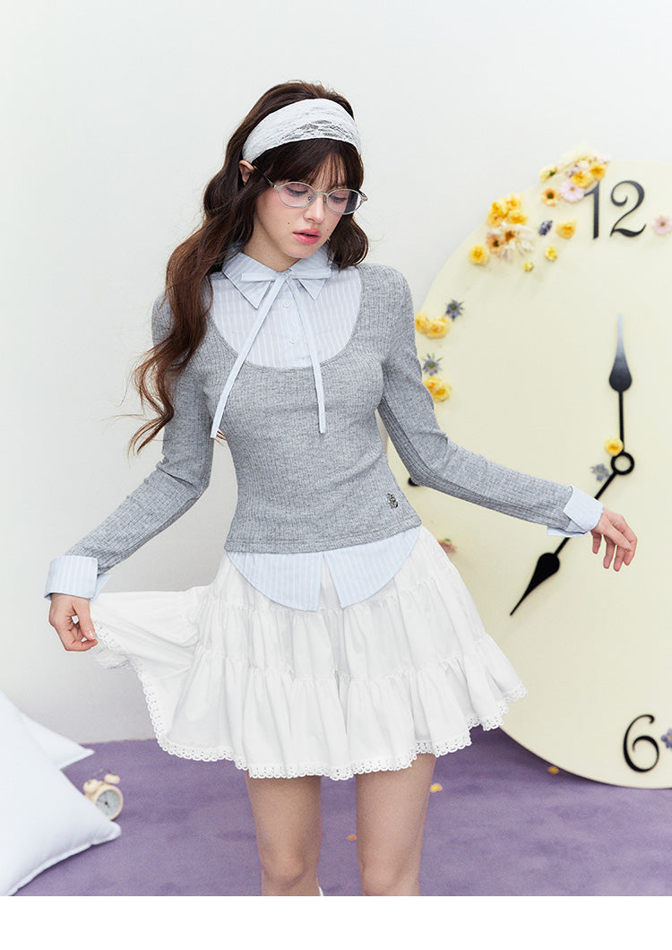 Striped Collared Layered-Look Top