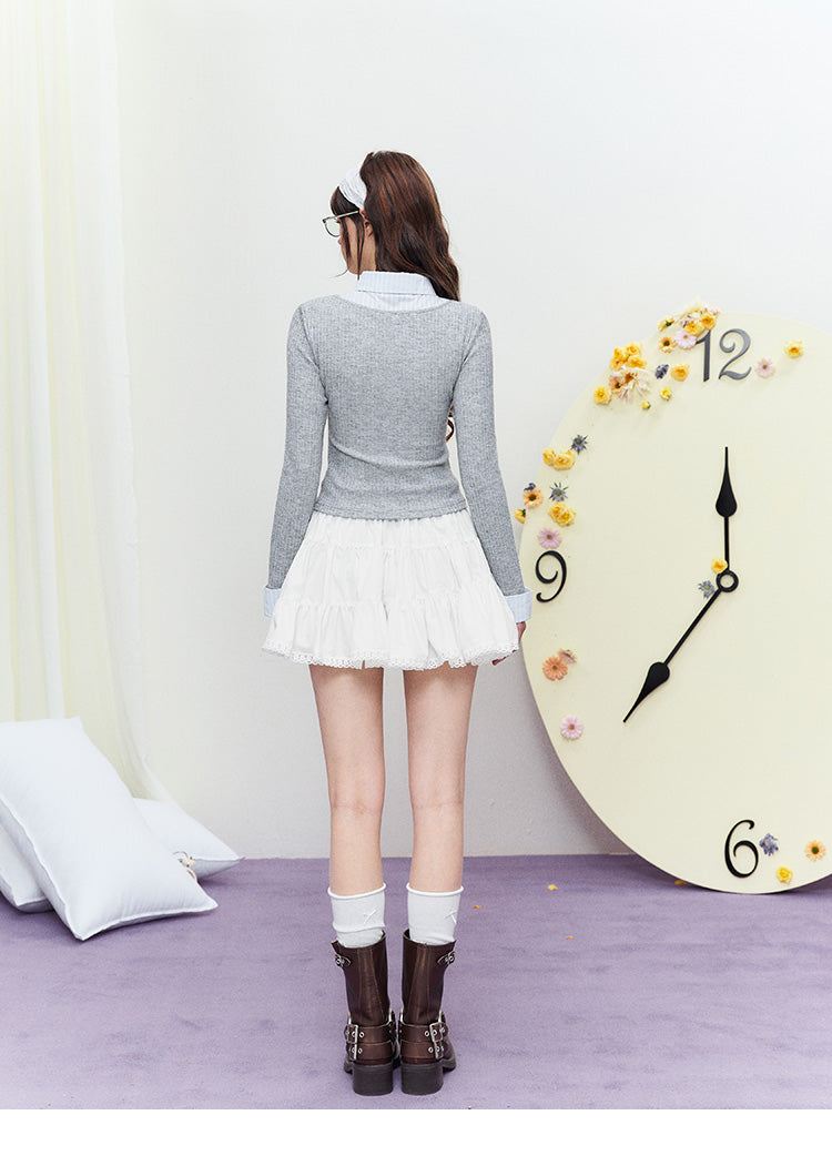 Striped Collared Layered-Look Top