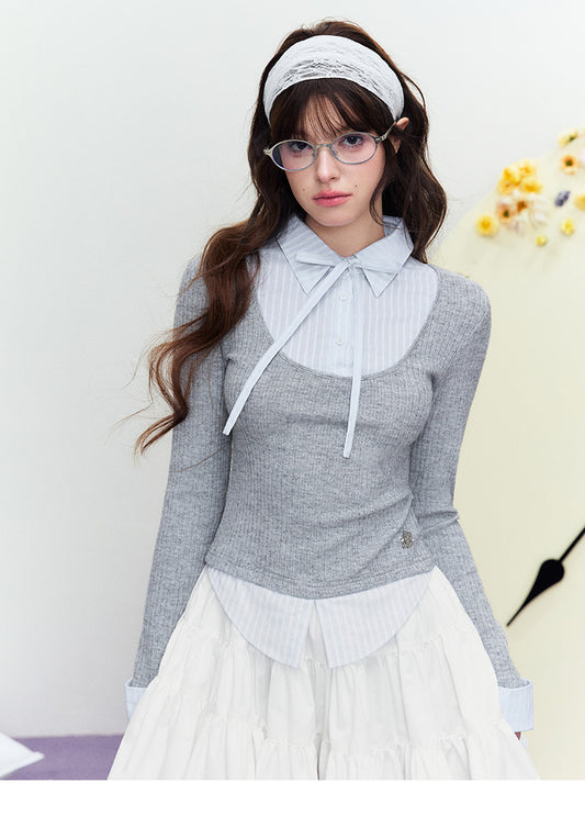 Striped Collared Layered-Look Top