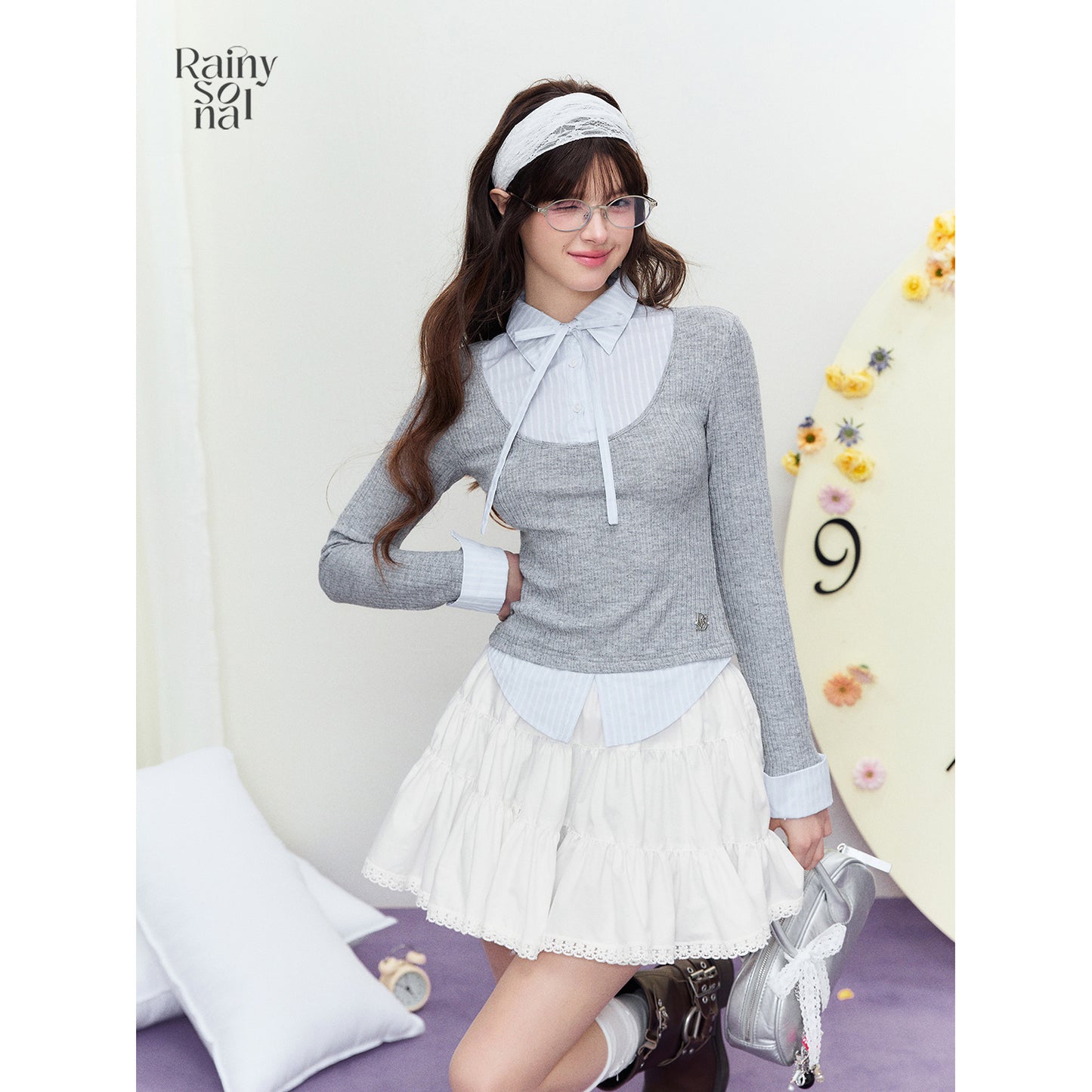 Striped Collared Layered-Look Top