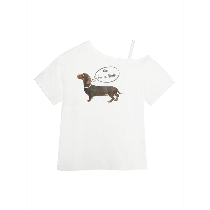 Asymmetric Dog Print T-Shirt With Single Strap