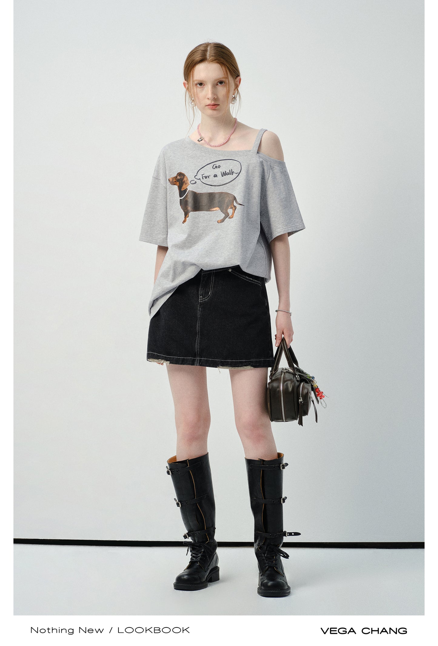 Asymmetric Dog Print T-Shirt With Single Strap