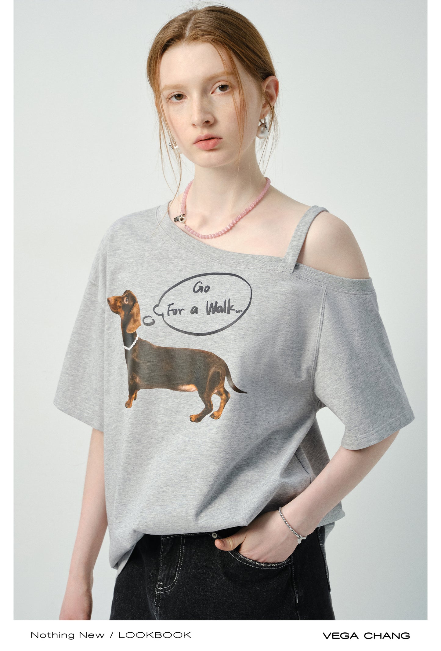 Asymmetric Dog Print T-Shirt With Single Strap