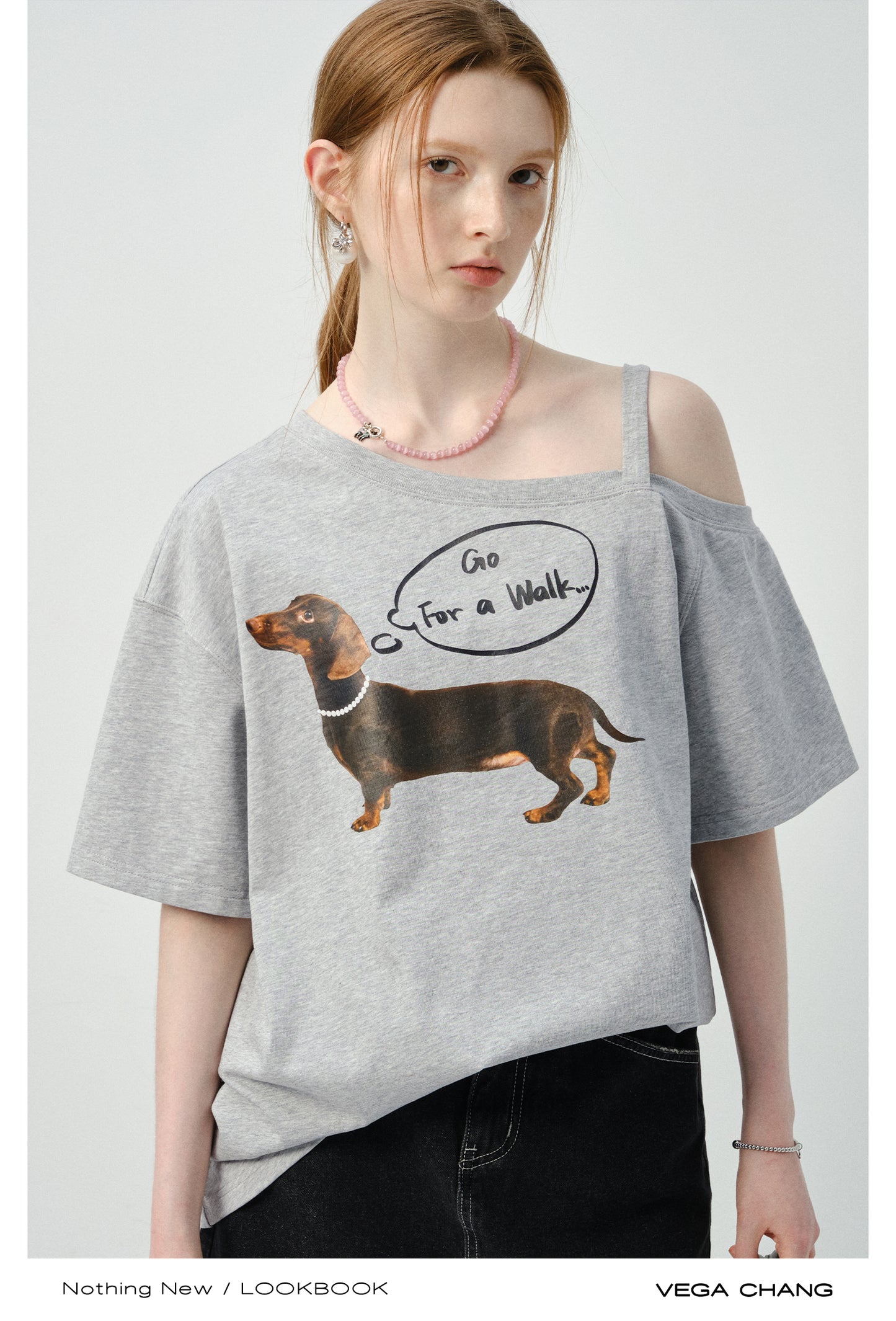 Asymmetric Dog Print T-Shirt With Single Strap