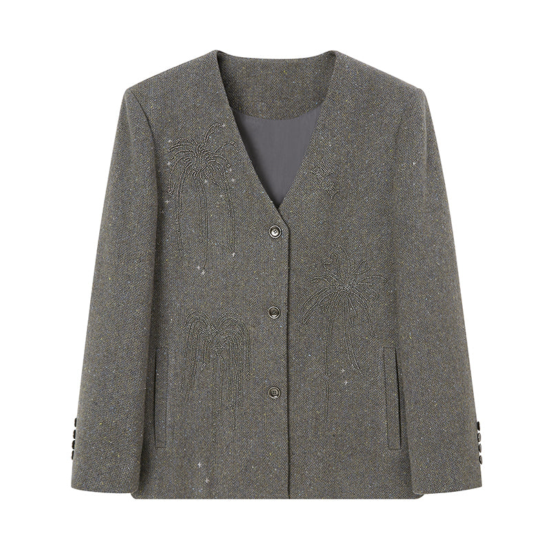 Beaded Fireworks Embroidery V-Neck Jacket