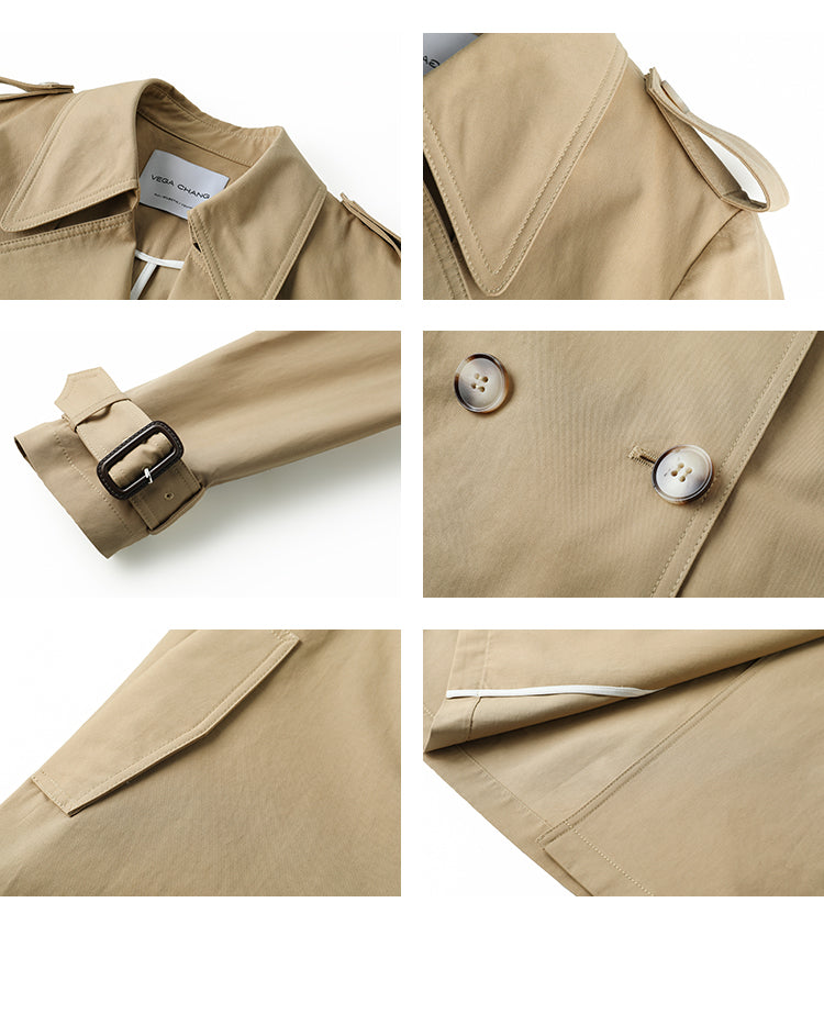 Long Double-Breasted Trench Coat With Wide Belt