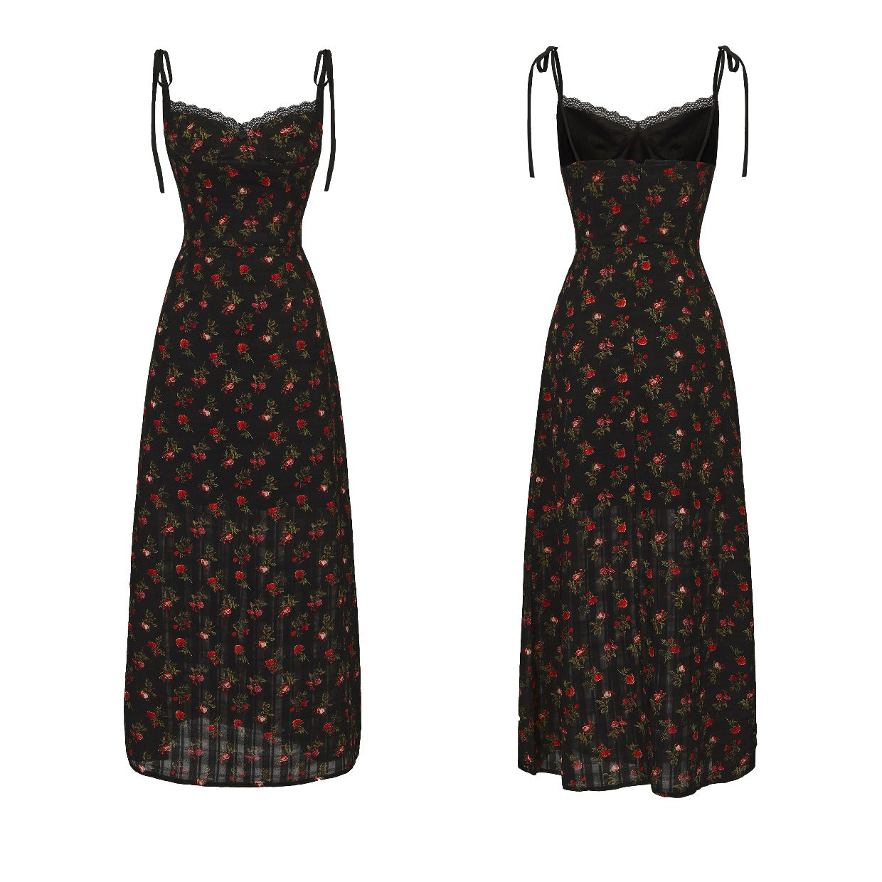 Tie-Strap Rose Print Dress