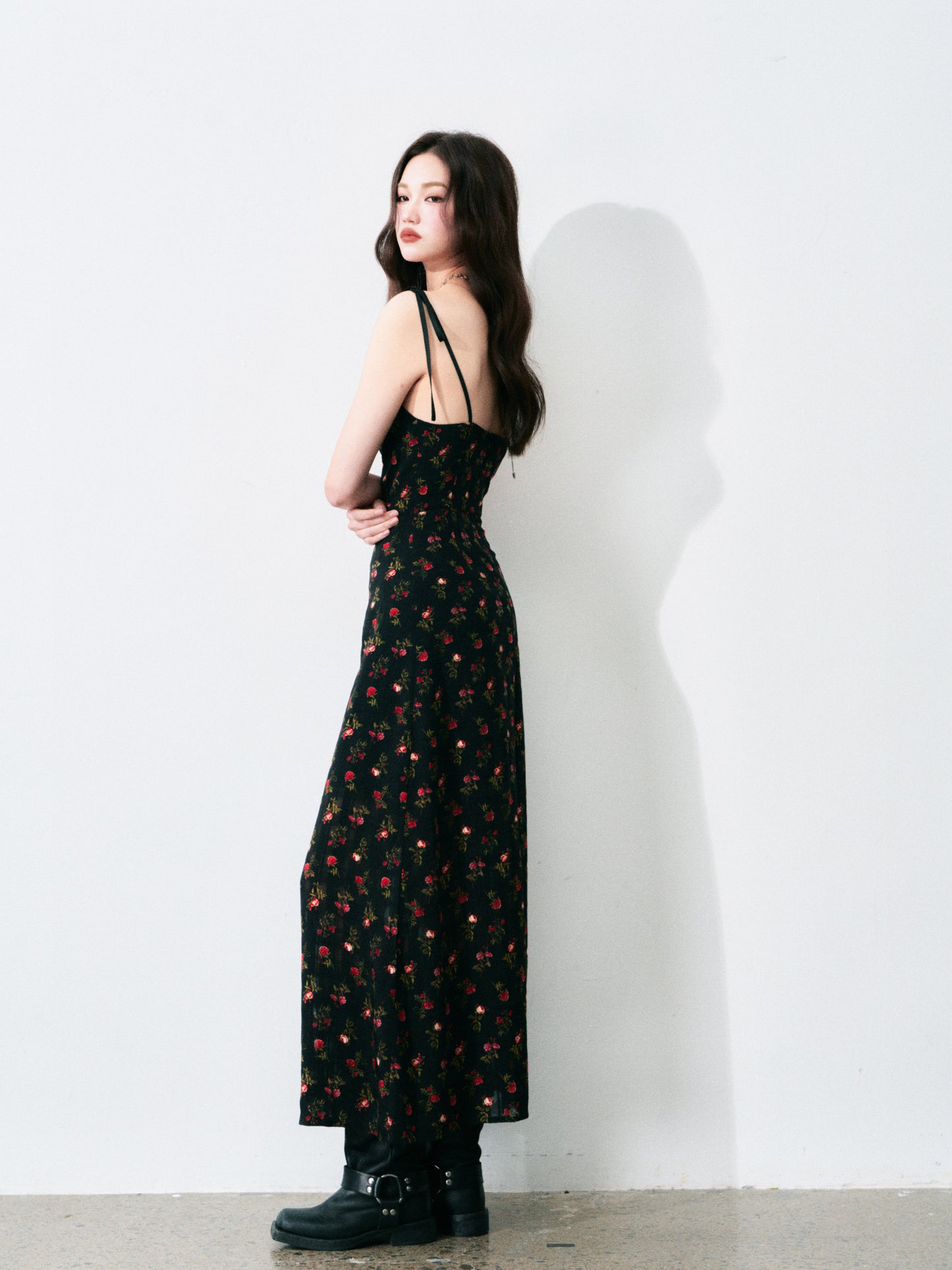 Tie-Strap Rose Print Dress
