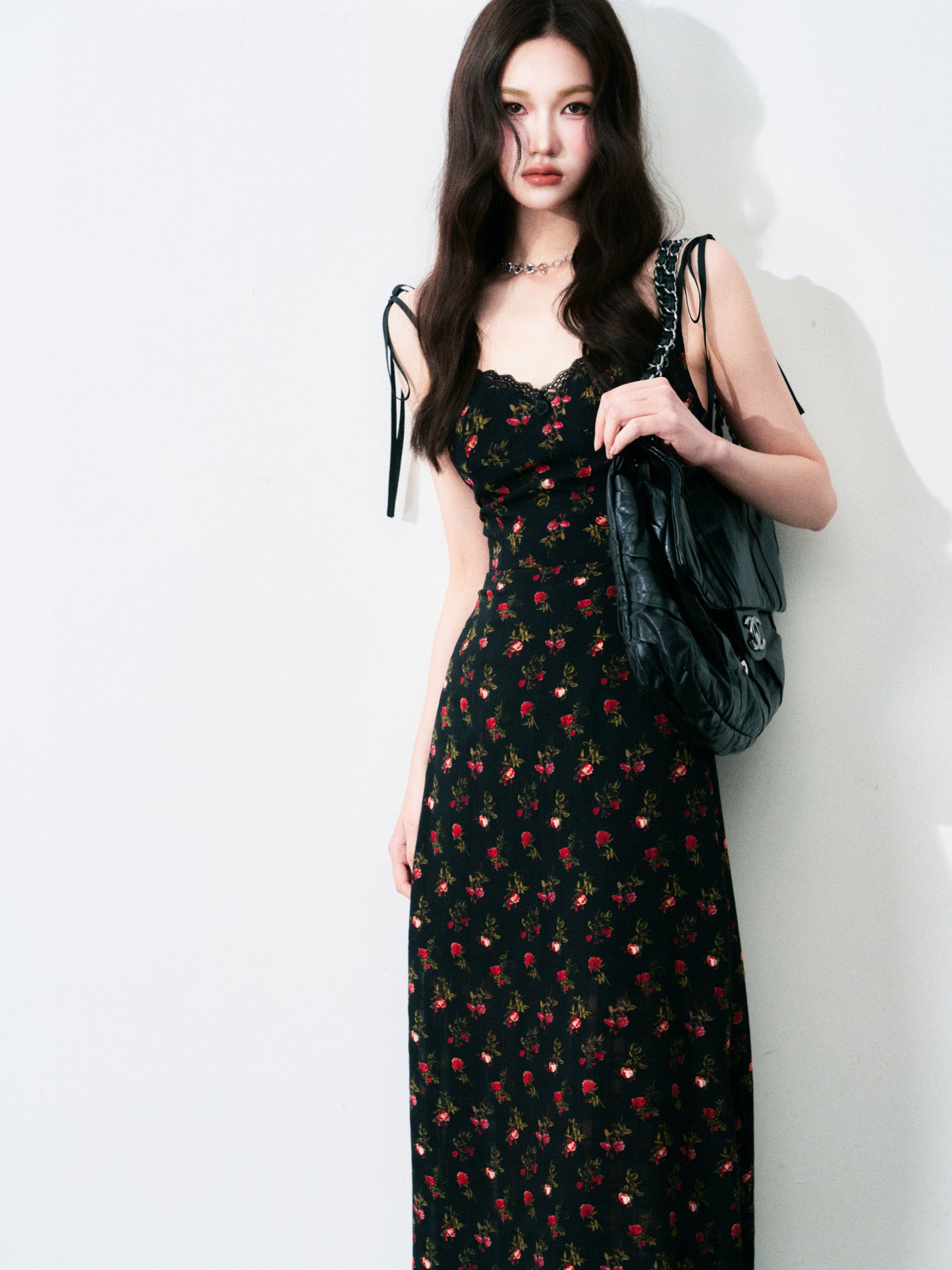 Tie-Strap Rose Print Dress