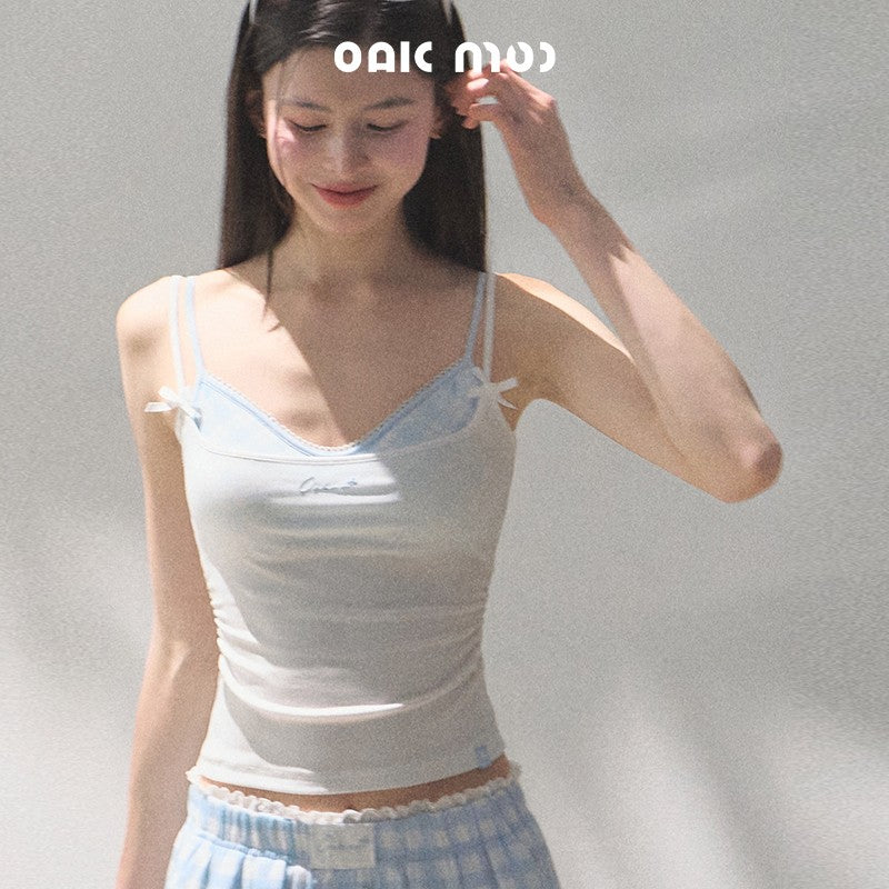 Stretch Plaid Bra And Cami Top Set