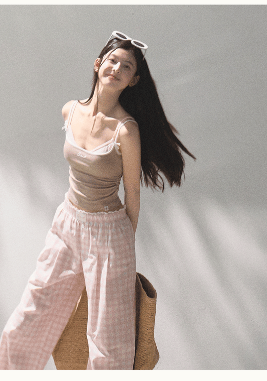 Stretch Plaid Bra And Cami Top Set