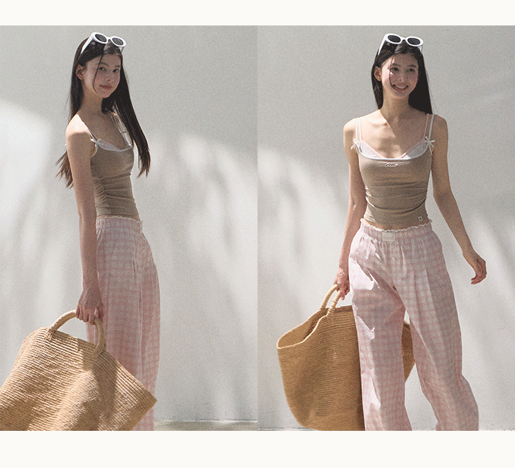Stretch Plaid Bra And Cami Top Set