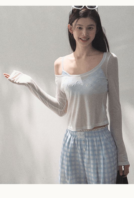 Stretch Plaid Bra And Cami Top Set