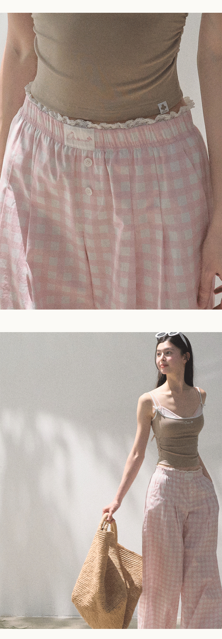 Stretch Plaid Bra And Cami Top Set