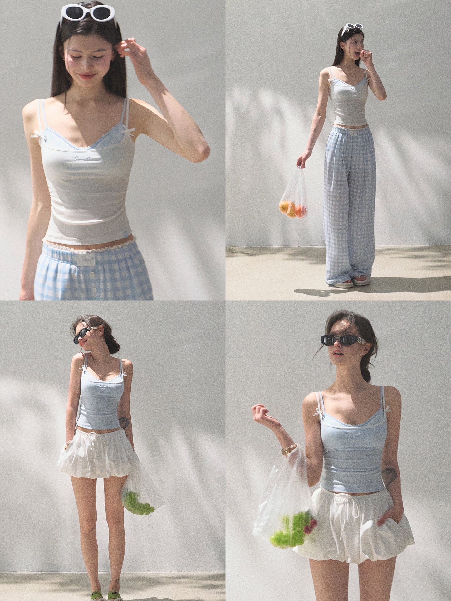 Stretch Plaid Bra And Cami Top Set