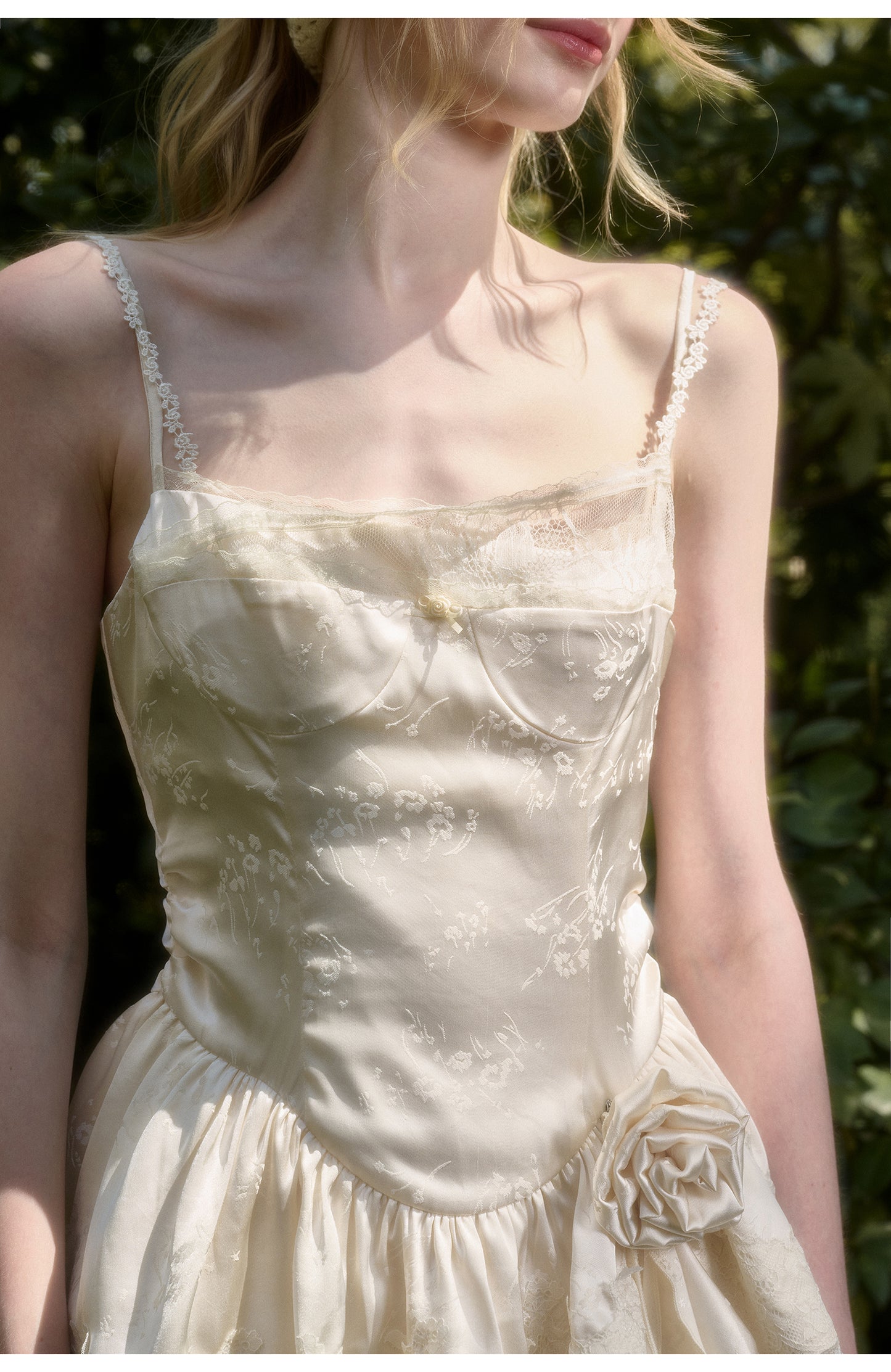 Rose Detail Double Strap Satin Dress