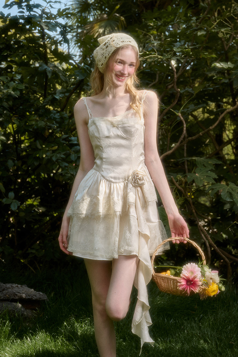 Rose Detail Double Strap Satin Dress