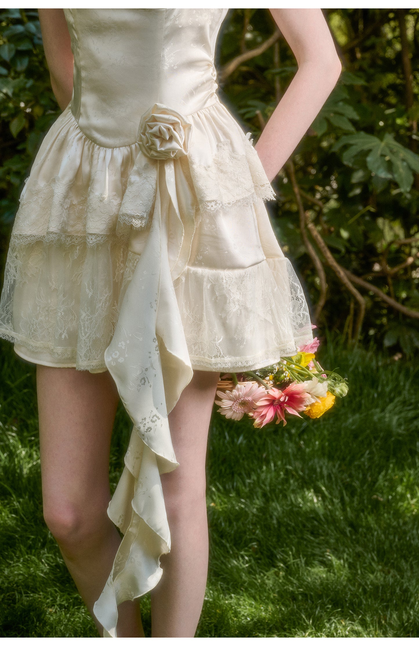 Rose Detail Double Strap Satin Dress