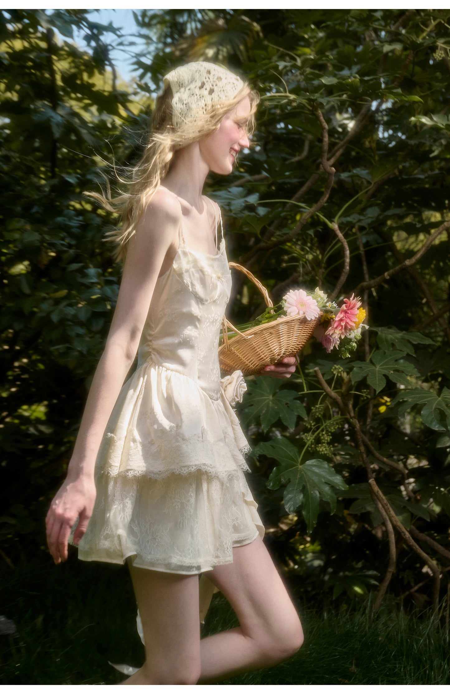 Rose Detail Double Strap Satin Dress