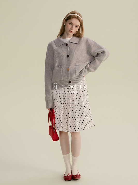 Classic Mid-Length Pleated Dot Skirt