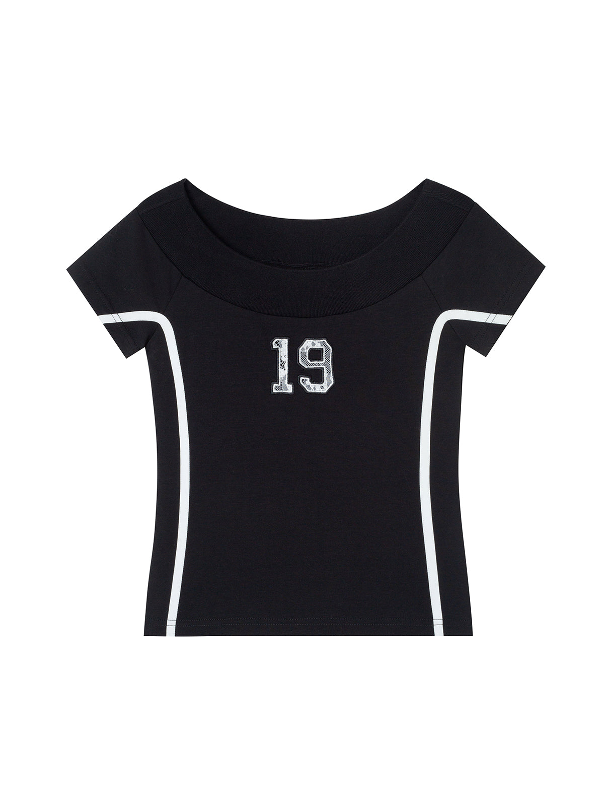 Sporty Scoop Neck Top With Lace Number And Stripes