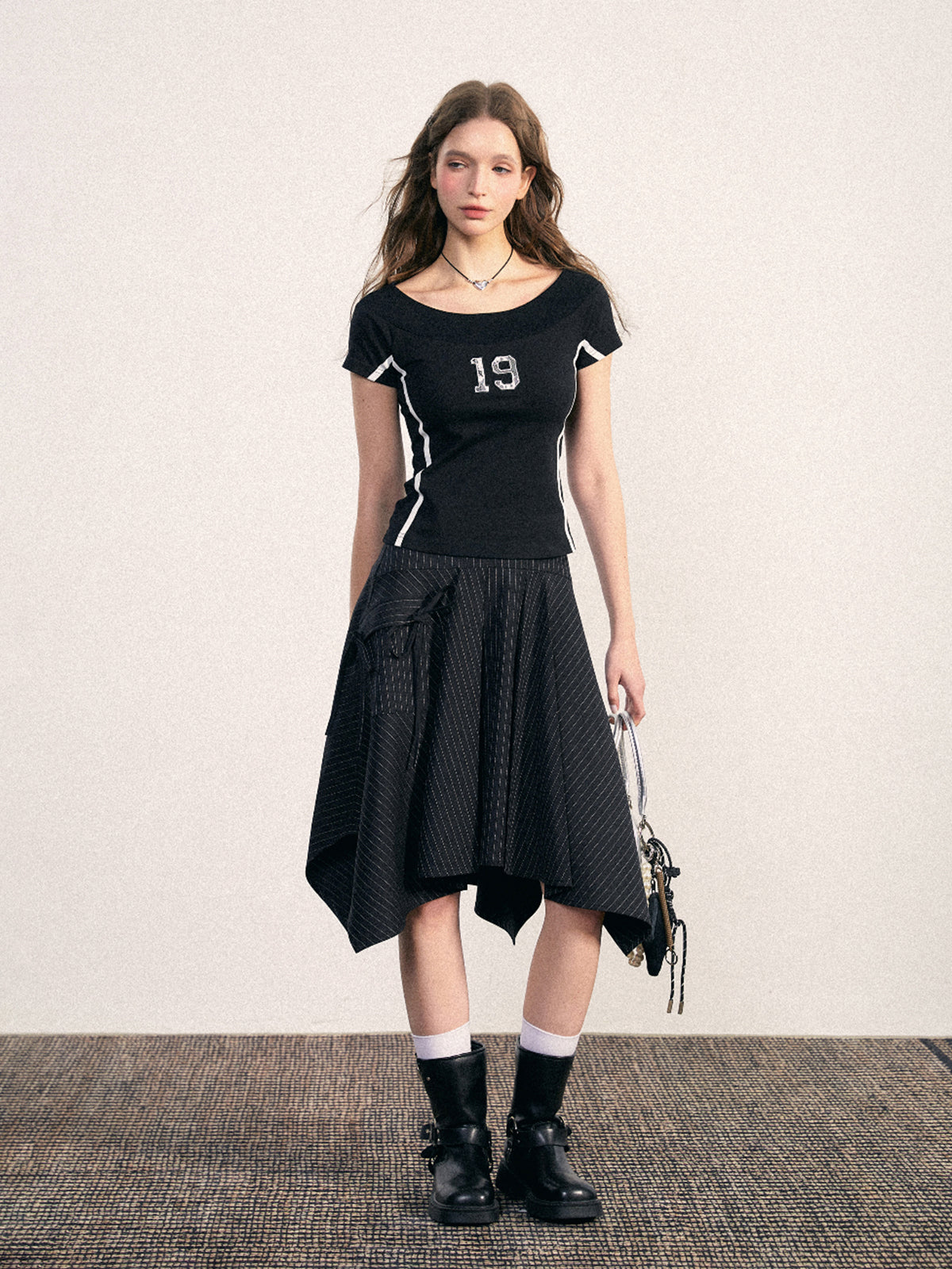 Sporty Scoop Neck Top With Lace Number And Stripes