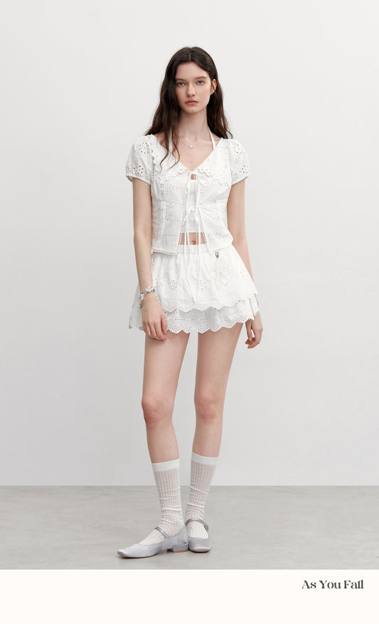Cotton Eyelet Tie Front Blouse & Skort