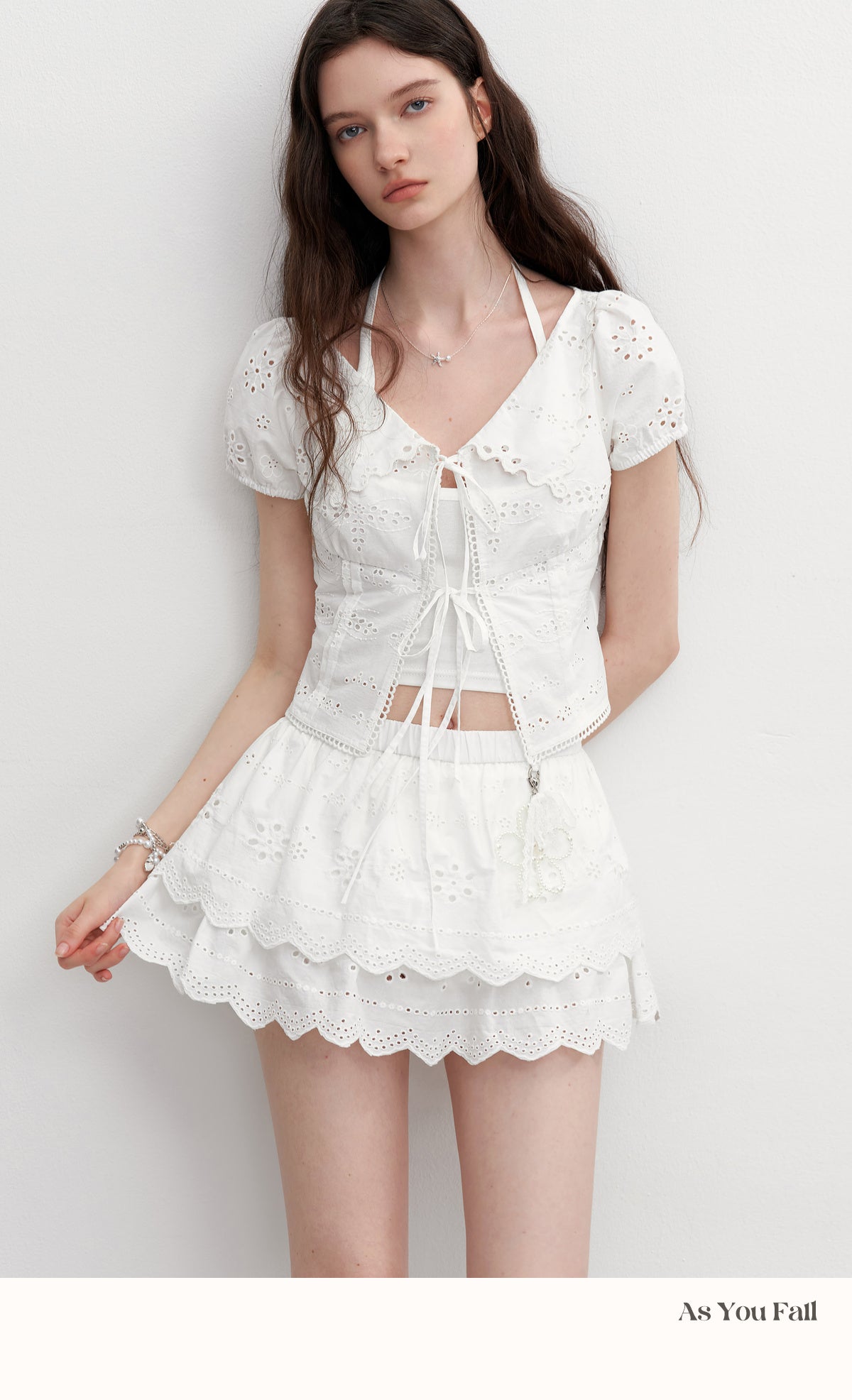 Cotton Eyelet Tie Front Blouse & Skort