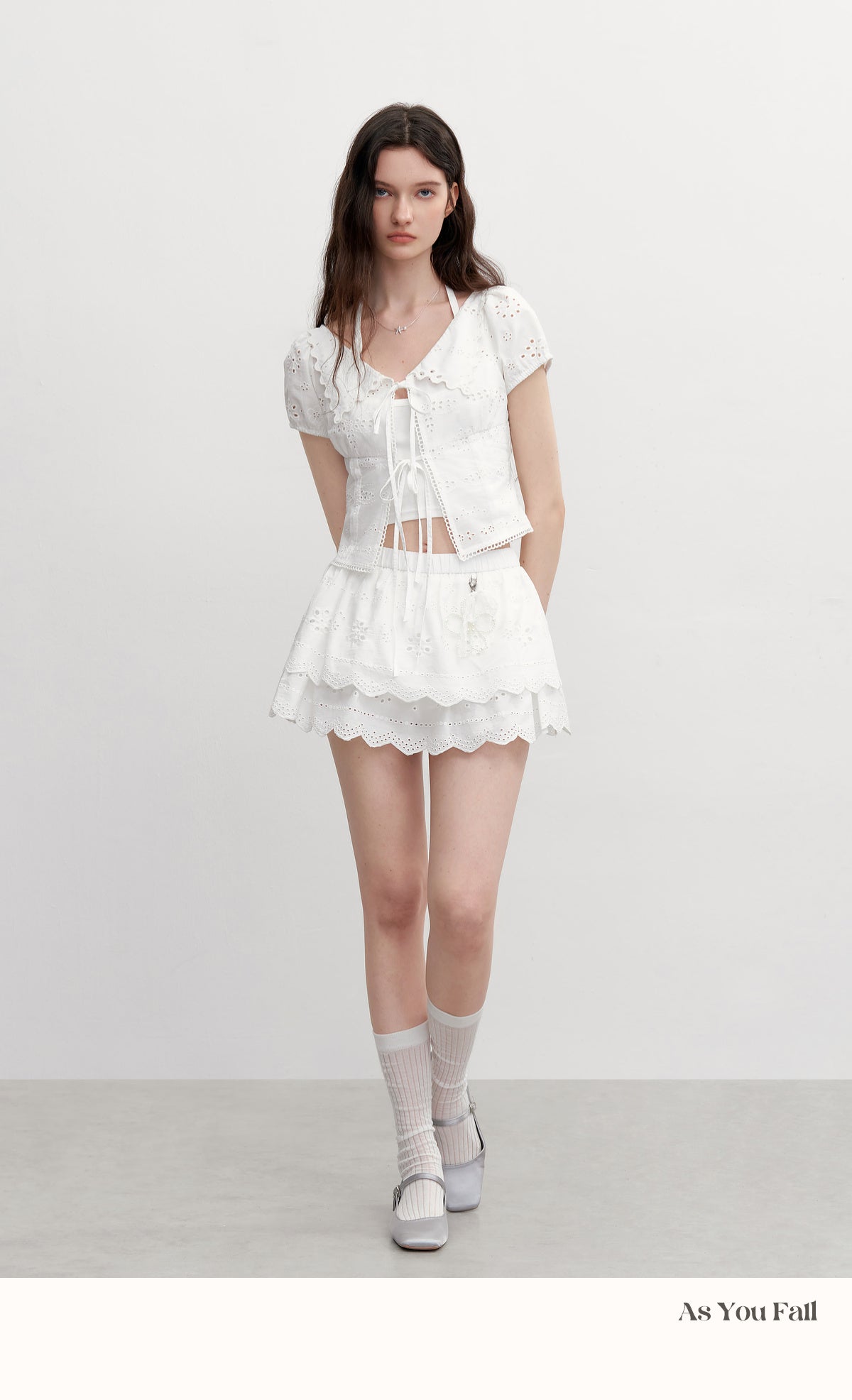 Cotton Eyelet Tie Front Blouse & Skort