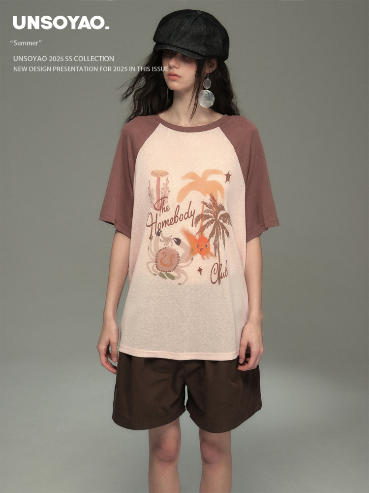 Island Print Raglan Sleeve Tee