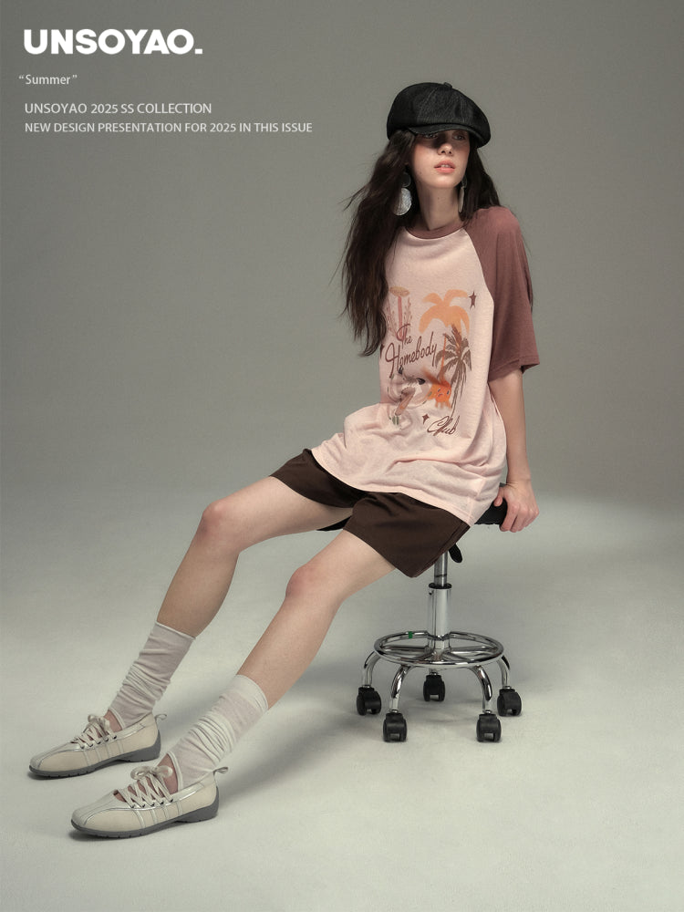 Island Print Raglan Sleeve Tee