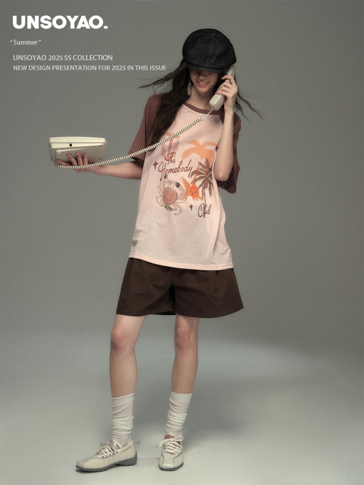 Island Print Raglan Sleeve Tee