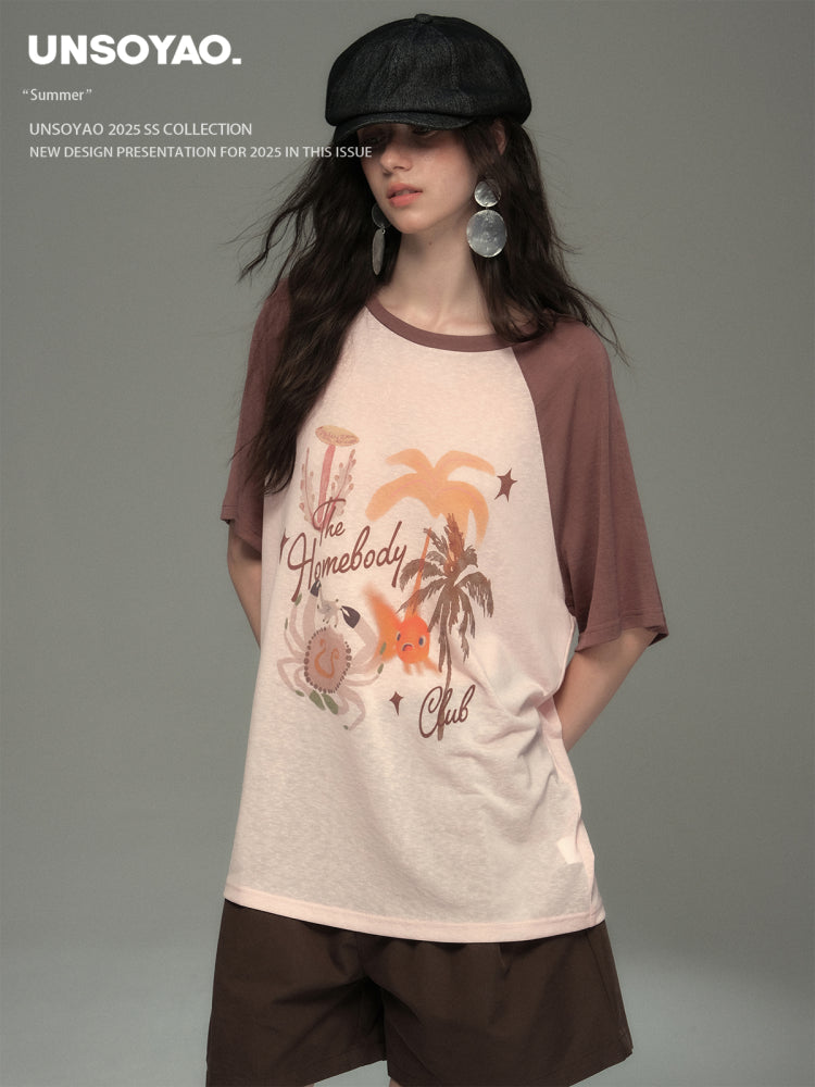 Island Print Raglan Sleeve Tee