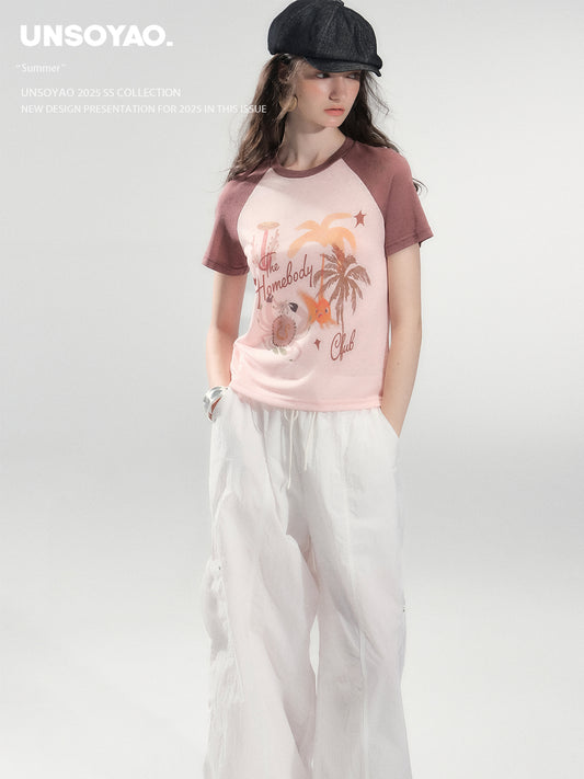 Island Print Raglan Sleeve Tee