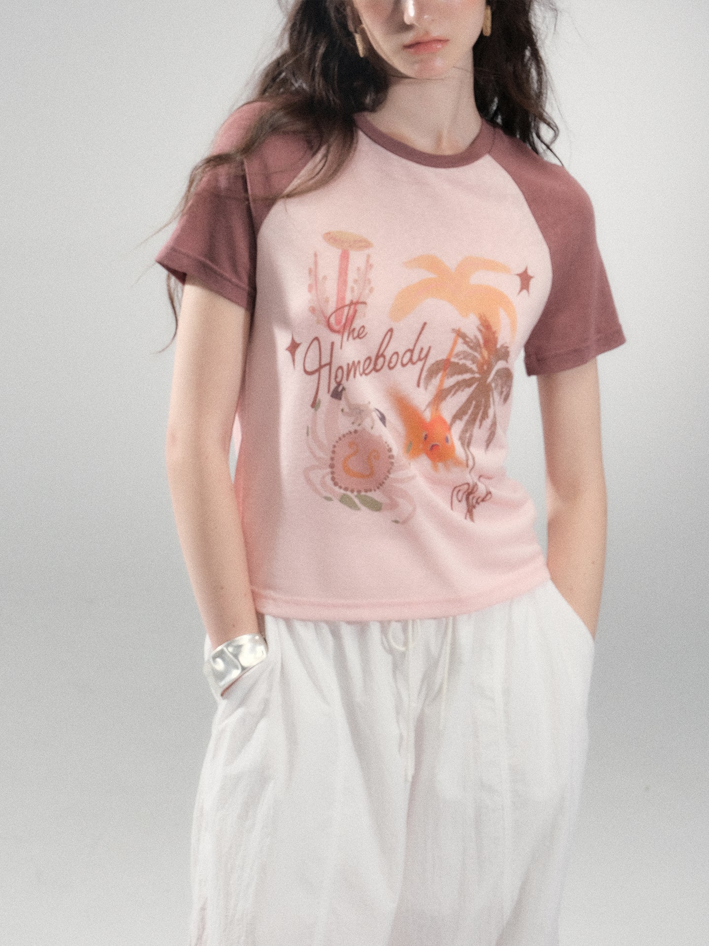 Island Print Raglan Sleeve Tee