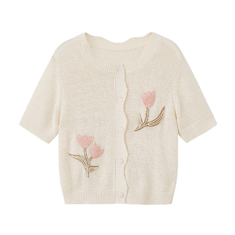 Tulip Knit Top With Wavy Edges