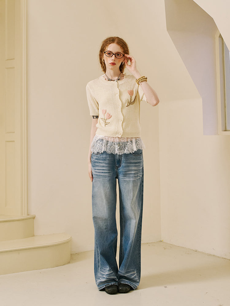 Tulip Knit Top With Wavy Edges