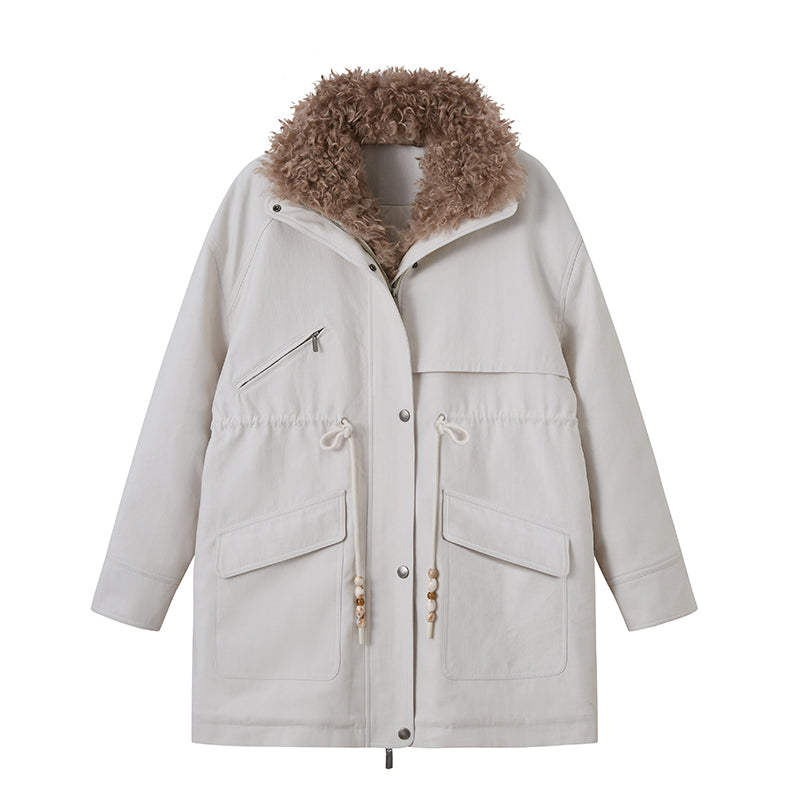 Cotton Blend Faux Fur Trim Quilted Lined Coat