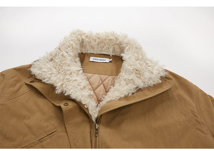 Cotton Blend Faux Fur Trim Quilted Lined Coat