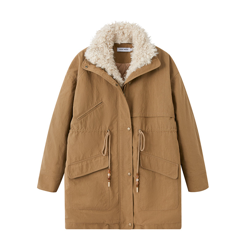 Cotton Blend Faux Fur Trim Quilted Lined Coat