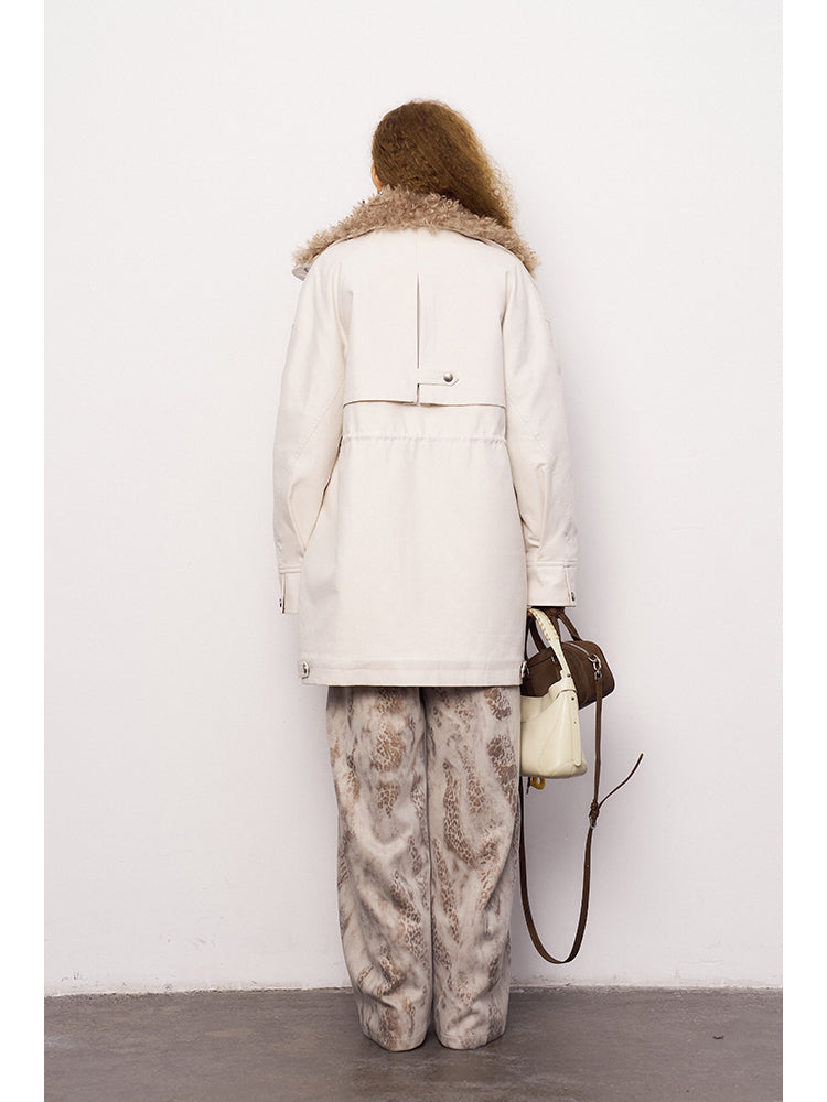 Cotton Blend Faux Fur Trim Quilted Lined Coat