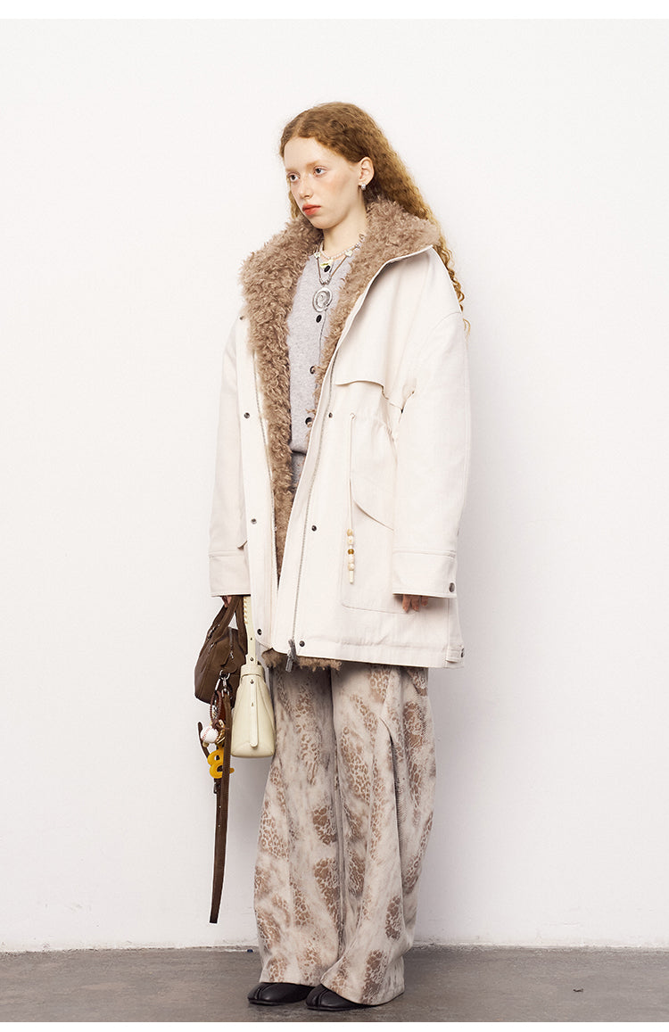 Cotton Blend Faux Fur Trim Quilted Lined Coat