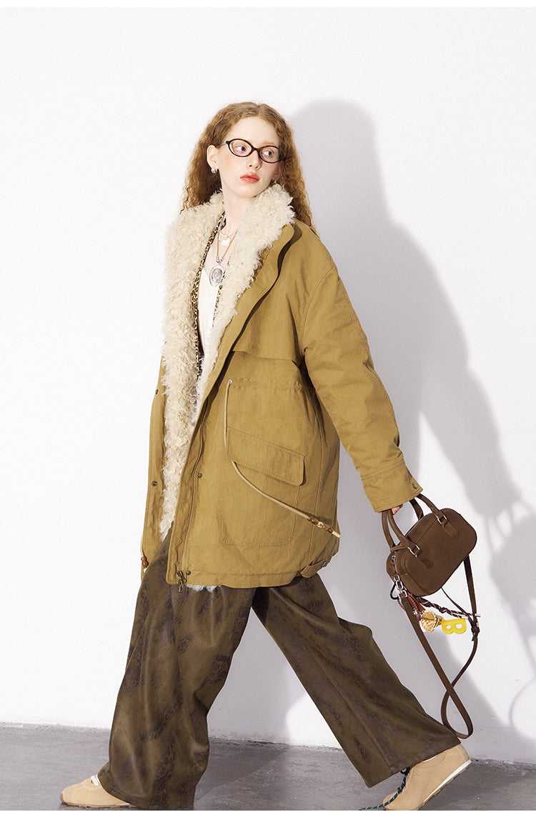 Cotton Blend Faux Fur Trim Quilted Lined Coat