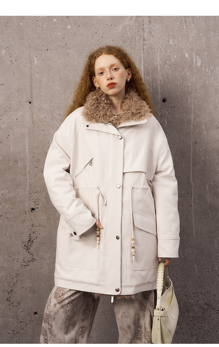 Cotton Blend Faux Fur Trim Quilted Lined Coat