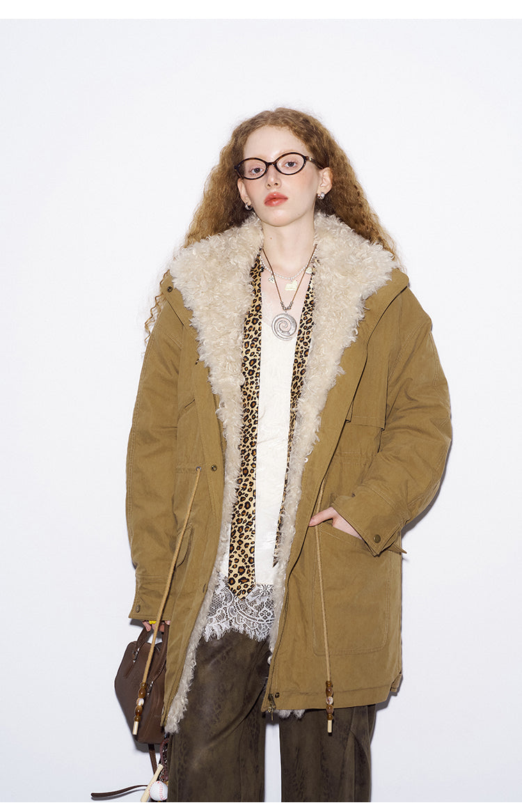 Cotton Blend Faux Fur Trim Quilted Lined Coat